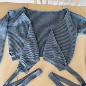 Blue Side-Tie Wrap Around Cardigan